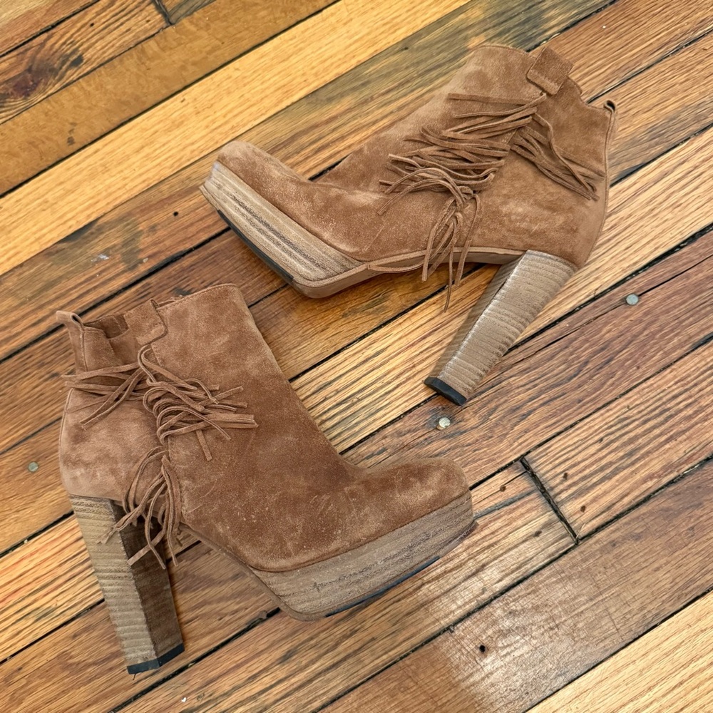Suede Ankle Booties with Fringe